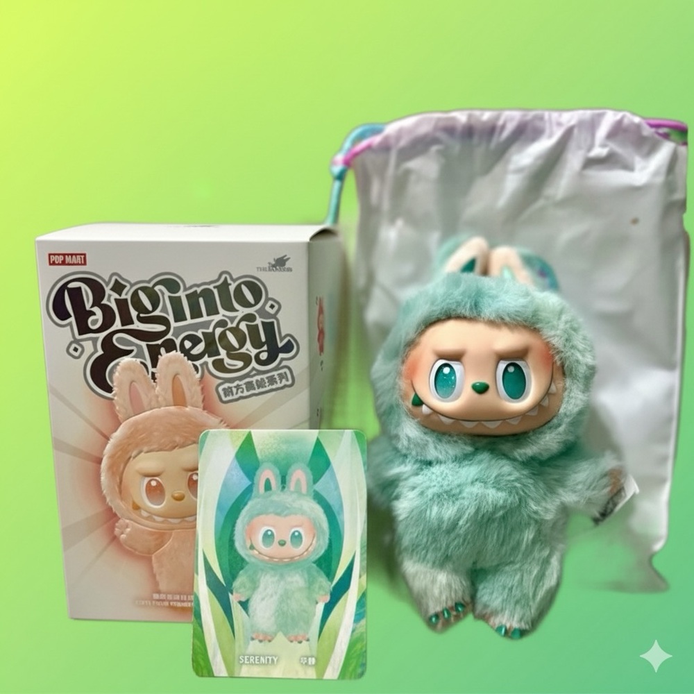 DROP!!! POP MART Authentic Big int Energy Labubu Plush Toy - Serenity - Green